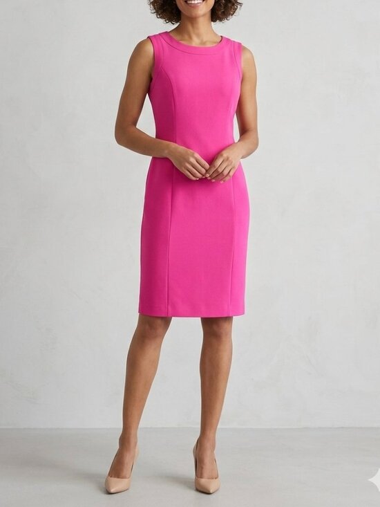 Kasper Dresses & Skirts - Kasper Hot Pink Sleeveless Crepe Sheath Dress Size 10 Barbiecore Career Glam